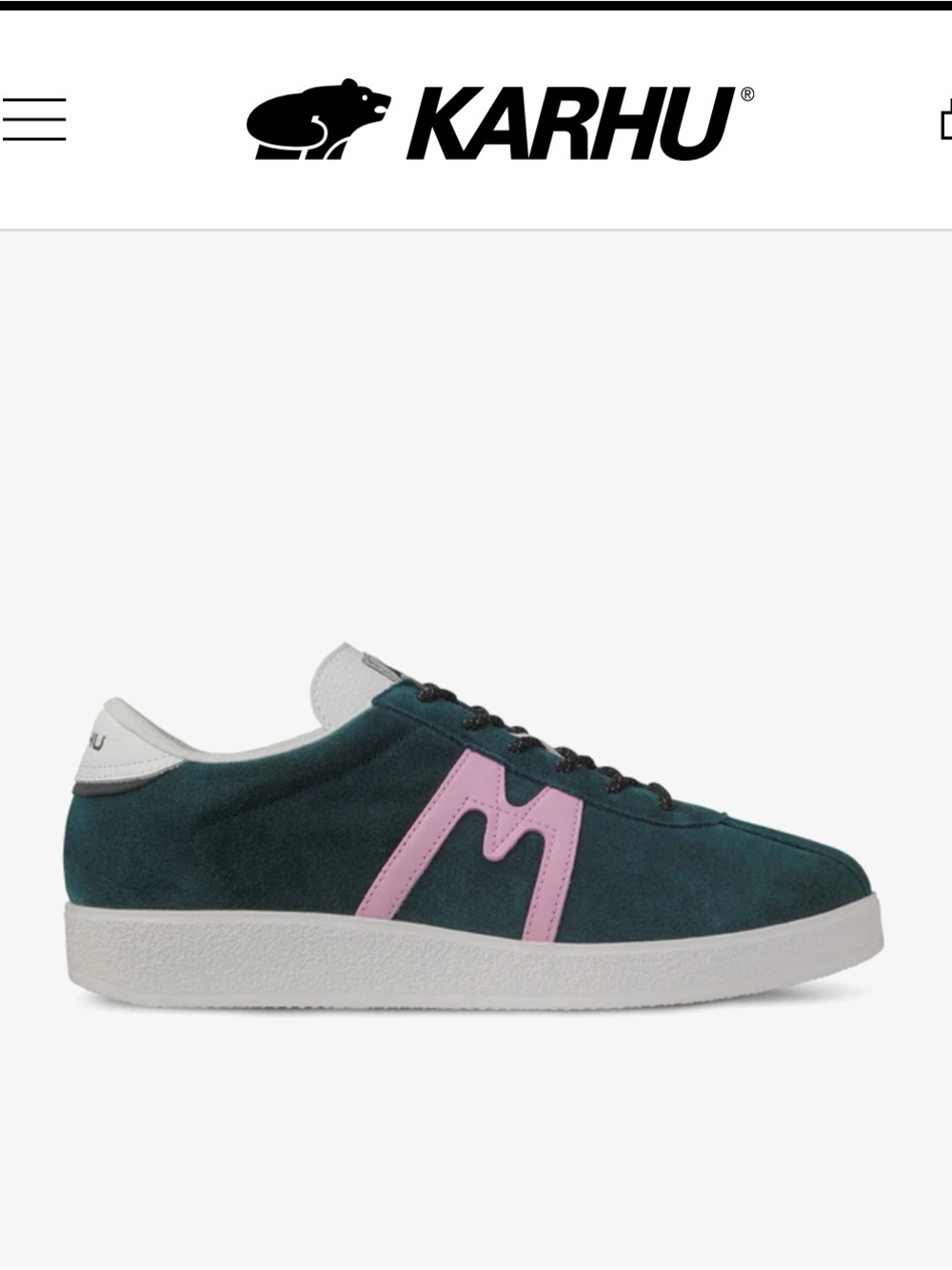 Karhu Unisex Trampas EUC Green Suede Sneakers with Pink signature M Size 8